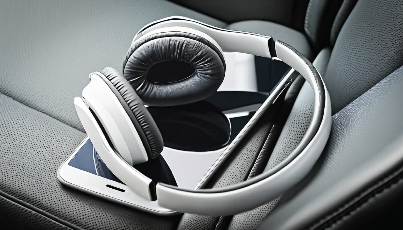 Headphones resting on a car seat